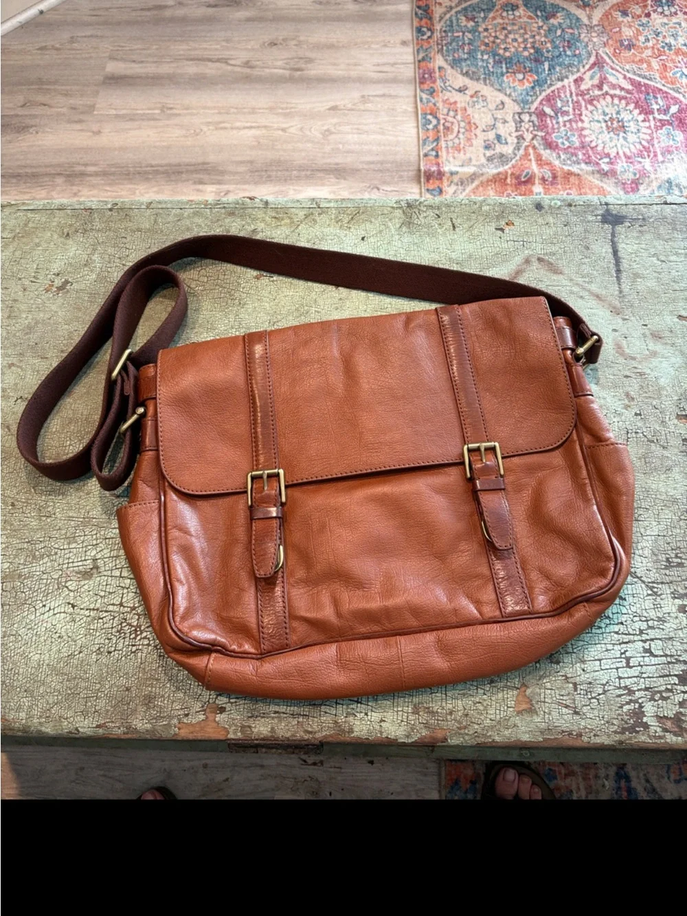 Vintage Fossil Brown Leather Briefcase Messenger Bag Crossbody Satchel Buckle